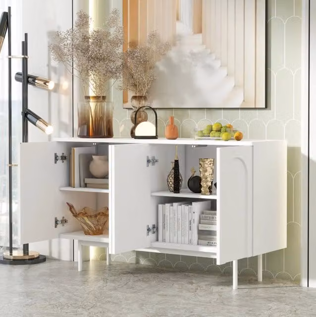 Sideboard moderno bianco con 4 porte ad arco per soggiorno e sala da pranzo
