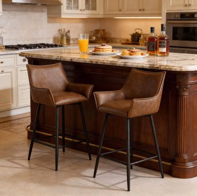 Sgabello da bar 51x49x90 cm marrone – schienale, braccioli, stile vintage