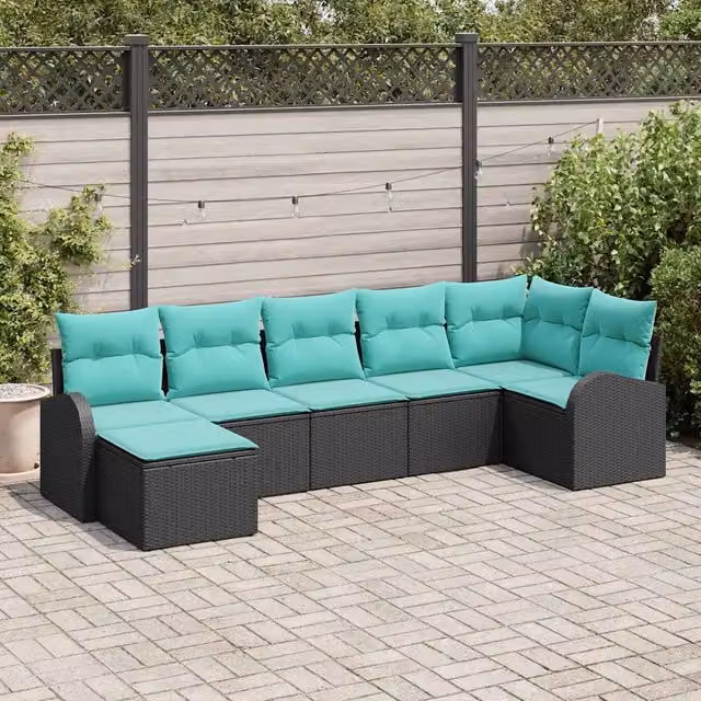Set di divani 7 pz Nero e Turchese polyrattan 3354805