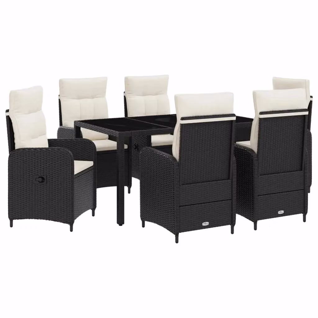 Set da pranzo per esterni vidaXL in polyrattan da 7 pezzi con tavolo in vetro nero e bianco crema – 2
