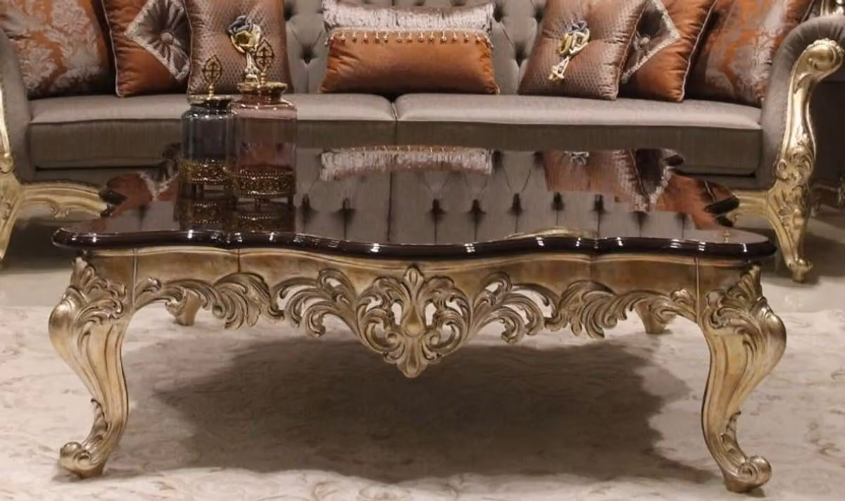 Casa Padrino tavolino barocco marrone scuro/oro 145 x 145 x h. 45 cm - Magnifico tavolo da salotto in legno massiccio con decorazioni nobili - Mobili da salotto barocchi