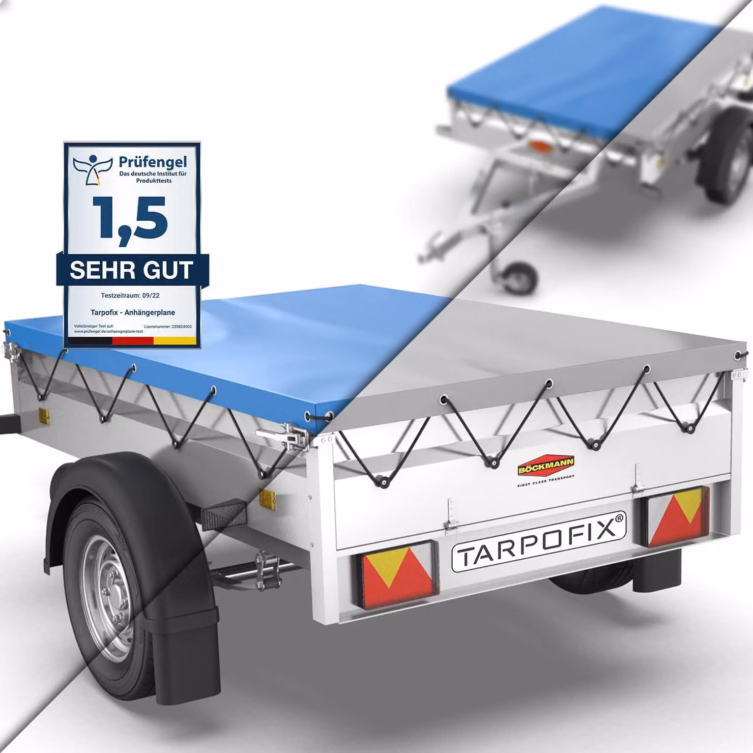 Copertura per rimorchio, dimensioni 210 x 115 cm, inclusa corda per il fissaggio, telo rinforzato per rimorchi per auto con portata massima di 750 kg