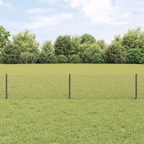Set di recinzioni per giardino con pali grigi, dimensioni 1000 x 40 cm. Recinzione in filo metallico realizzata in acciaio e PVC, pannelli per recinzione con rivestimento in polvere, ideali per giardino e terrazza. Recinzione robusta per la delimitazione