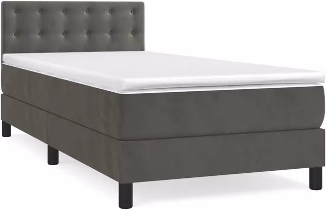 Letto singolo | Letto per adulti | Giroletto a Molle con Materasso Grigio Scuro 90x190 cm Velluto