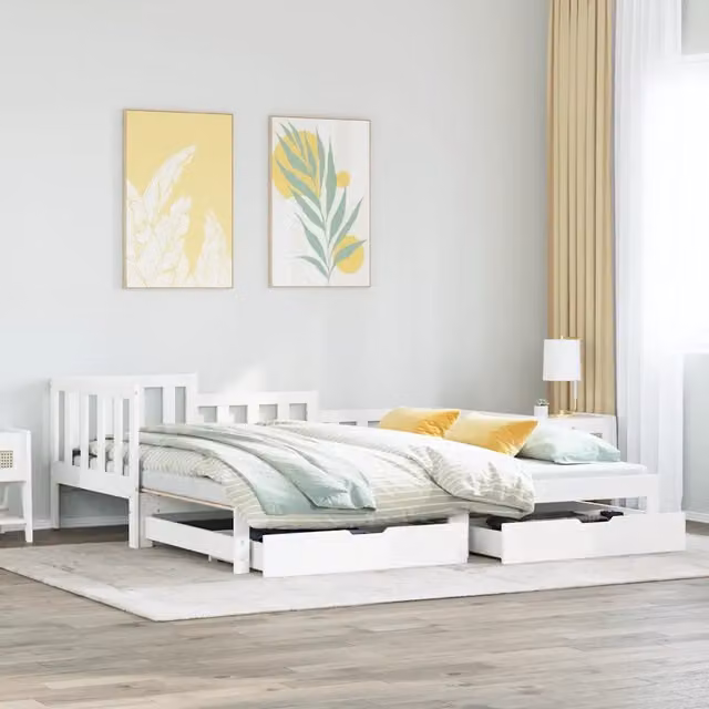 Letto estraibile con cassetti vidaXL in legno di pino bianco stile rustico L/P/H: 193.5 x 90 x 68.5 cm