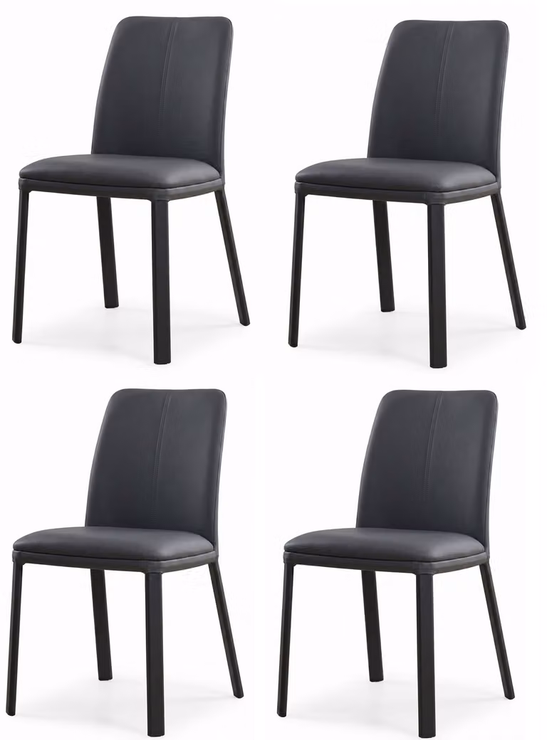 Set di 4 eleganti sedie da pranzo, colore nero, rivestite in ecopelle, dal design raffinato ed estetico