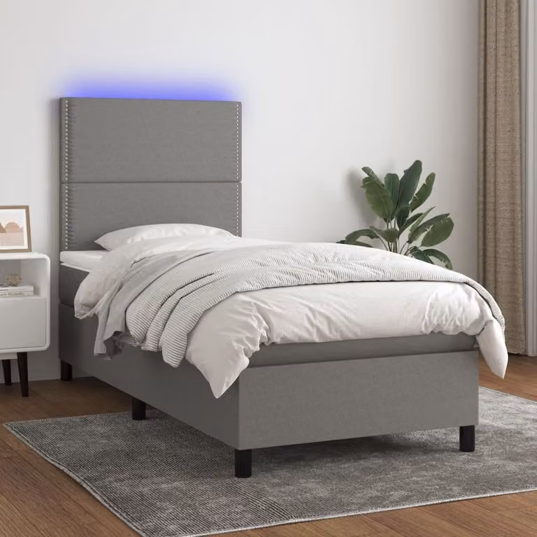 Maison Exclusive - Letto a Molle Materasso e LED Grigio Scuro 100x200cm in Tessuto