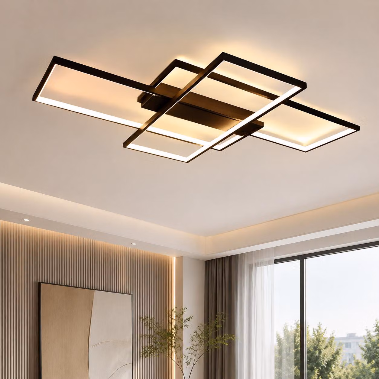 ZMH LED Plafoniera Nero Dimmerabile Moderna Lampada da soffitto 88W Geometrico Soggiorno Luce Camera da letto Lampada