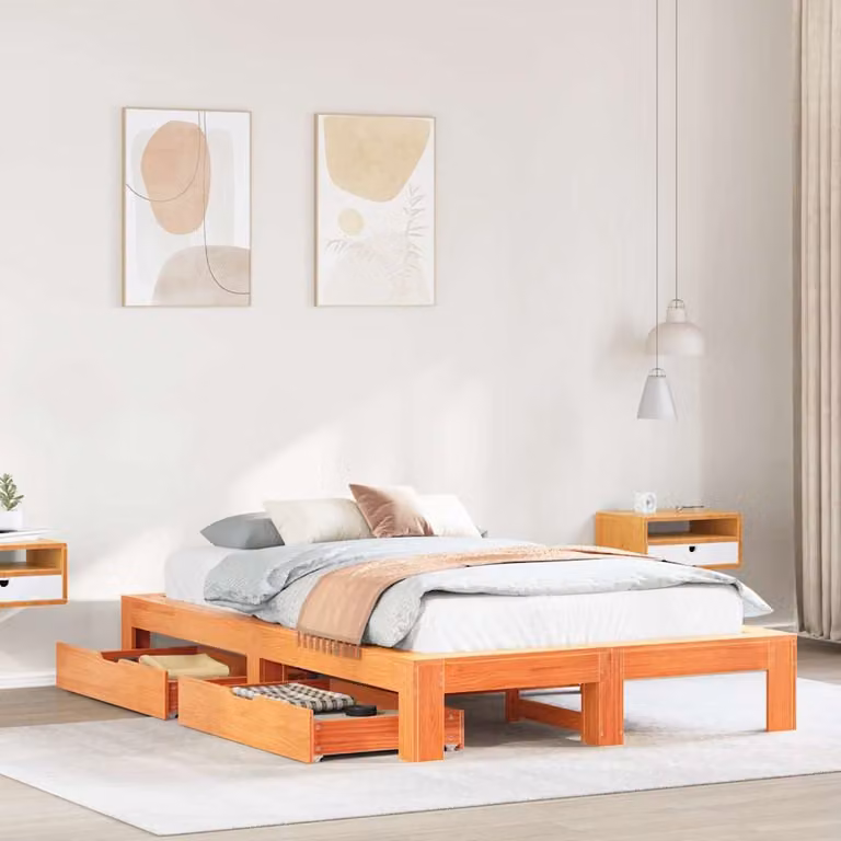 Giroletto vidaXL in legno di pino marrone cera con doghe piatte e cassetti L/P/H: 200 x 120 x 32 cm