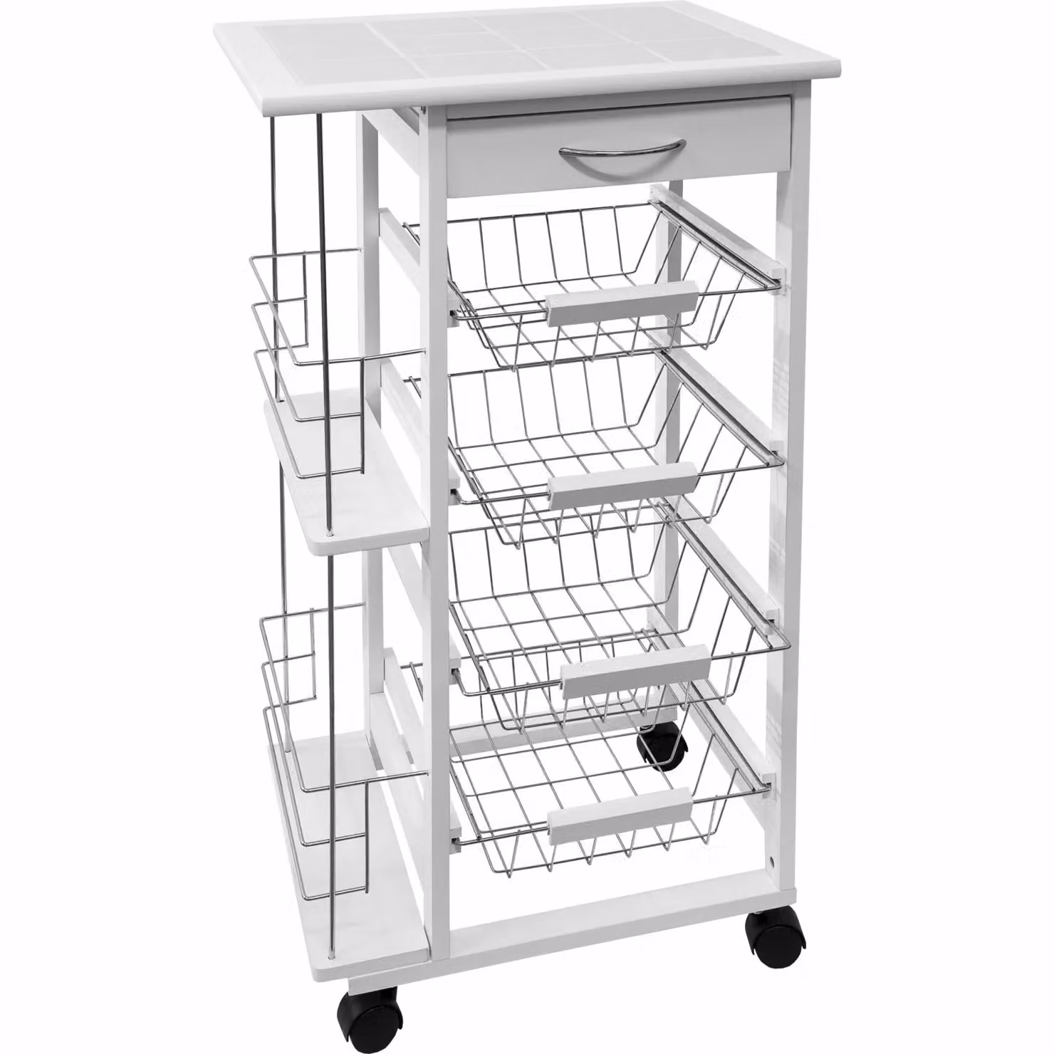 Carrello da cucina Wood Cart White Vestiamo Casa con cassetto e cestelli, colore bianco, H 84 x L 47 x P 37 cm – 1