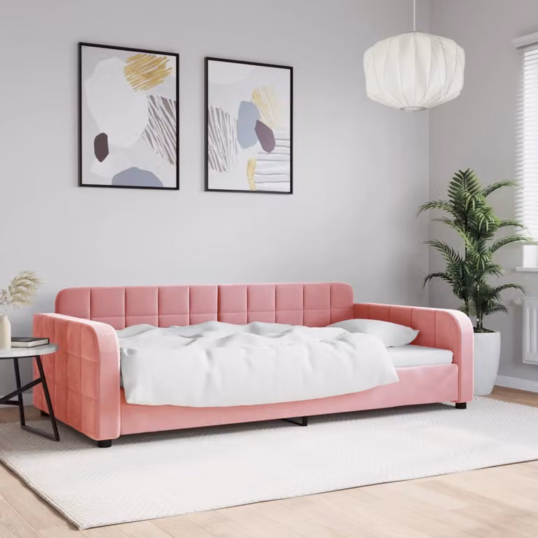 Letto da giorno vidaXL in velluto rosa con struttura imbottita, L/P/H: 200 x 100 x 71 cm