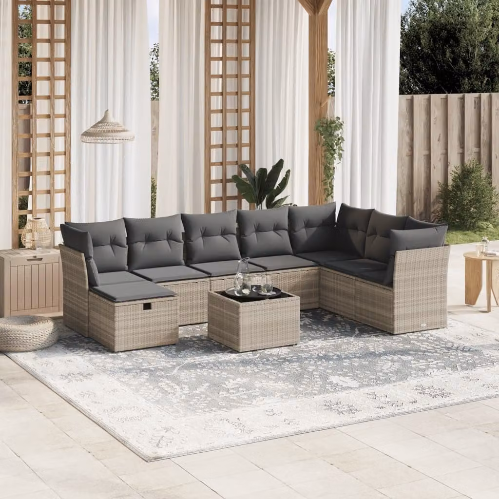 Maison Exclusive - Set Divano da Giardino 9pz con Cuscini Grigio Chiaro Polyrattan