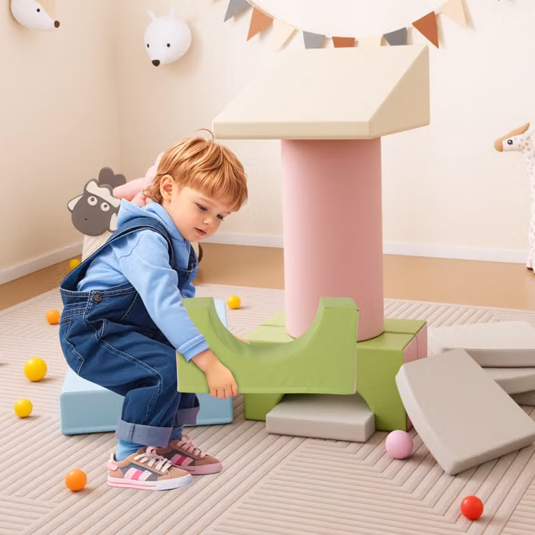 Set di 10 giocattoli da arrampicata in schiuma morbida Costway per bambini con blocchi da costruzione rosa