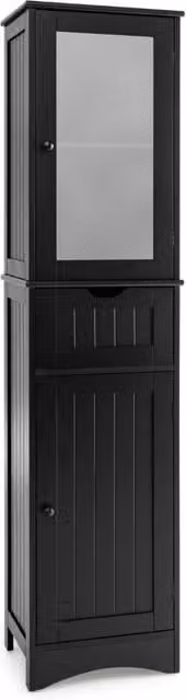 Mobile da bagno moderno DESIGN IN con ante in vetro e cassetto, colore nero, H 170 x L 40 x P 30 cm