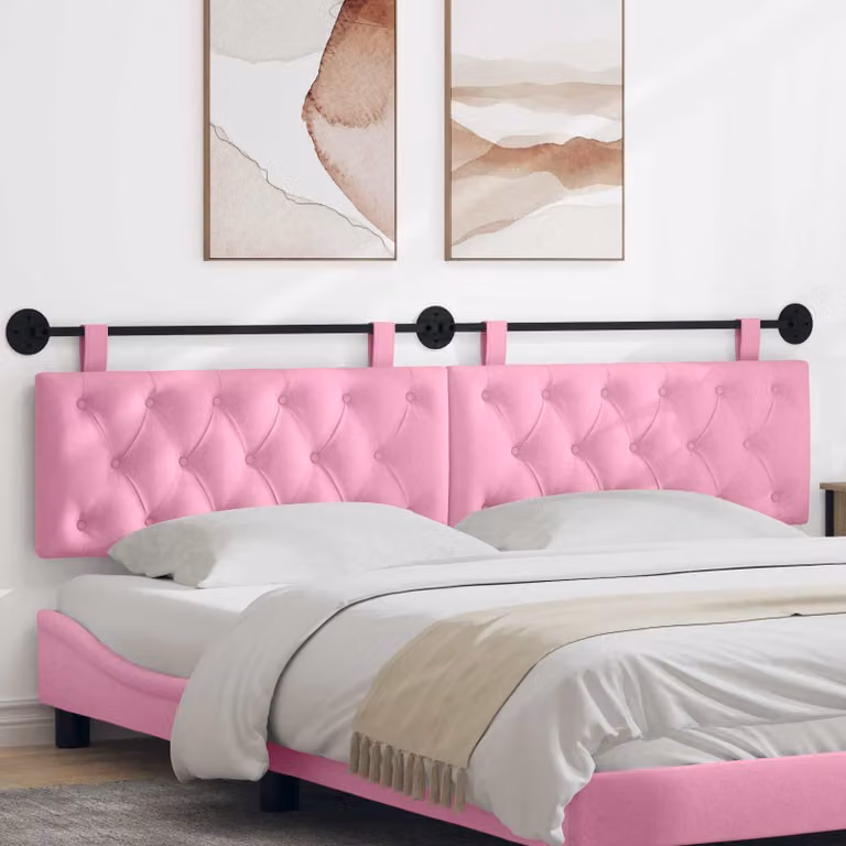 Testiera per letto sospesa vidaXL in tessuto rosa con pannello imbottito moderno L: 210 cm, H: 55 cm, P: 7 cm