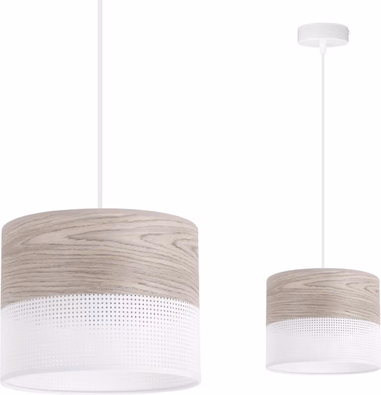 Lampada a sospensione singola, paralume in impiallacciato di quercia bianca, 20 cm