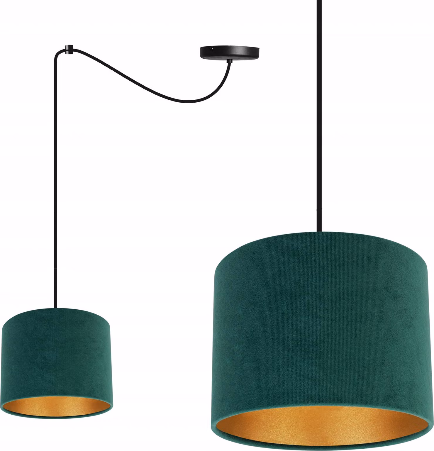 Elegante Lampada A Sospensione A Ragno, Paralume In Velluto Dorato