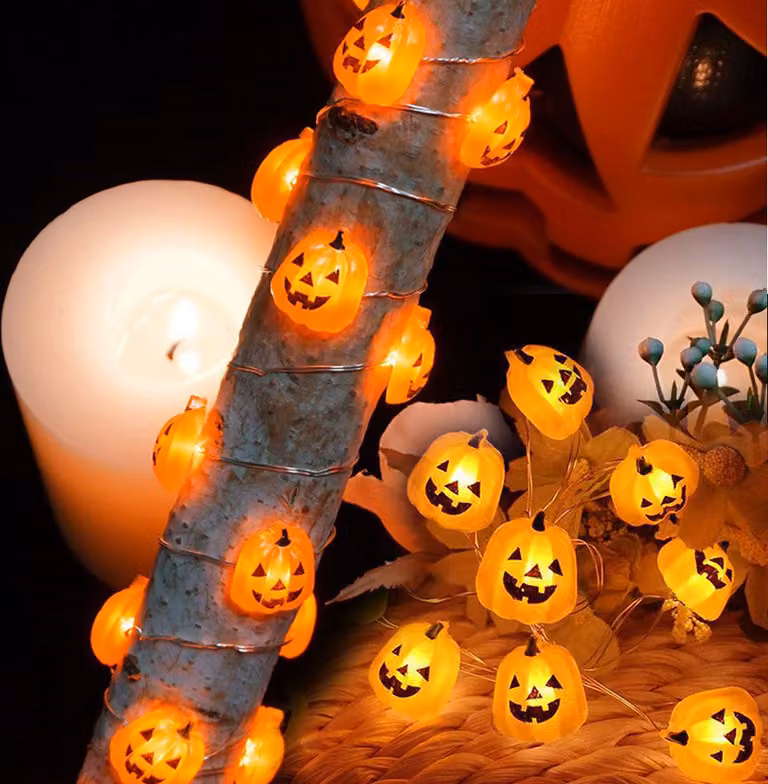 2M Halloween Party Decoration LED Pumpkin Fairy Lights Battery Operated bianco caldo