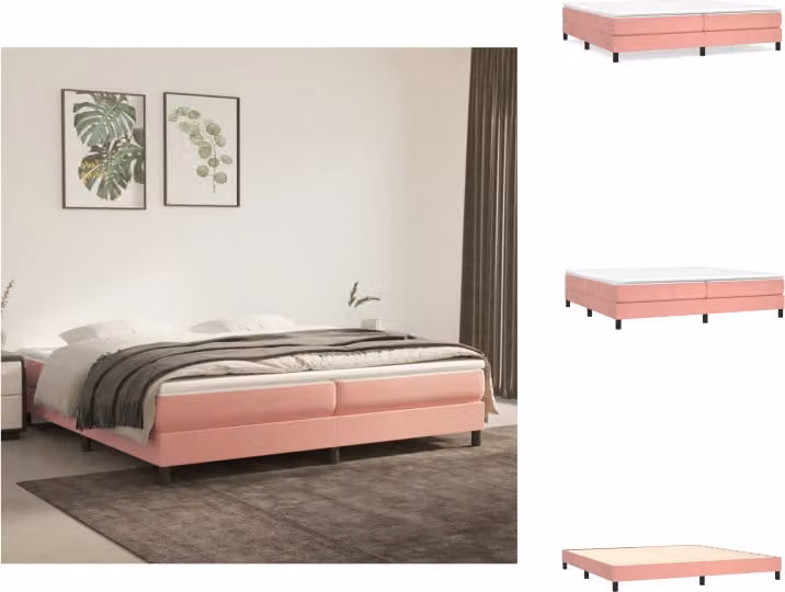 vidaXL Letto a molle con materasso rosa 200x200 cm in velluto - Letti & Reti