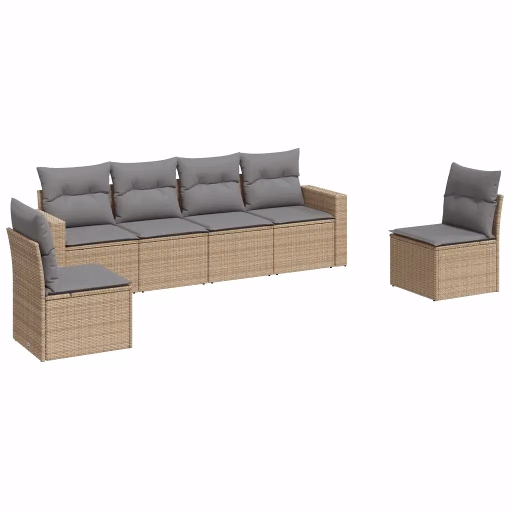 Set Divano da Giardino vidaXL 6 pz in Polyrattan con Cuscini Beige e Grigio con Struttura in Metallo e Tessuto Resistente ai Raggi UV – 2