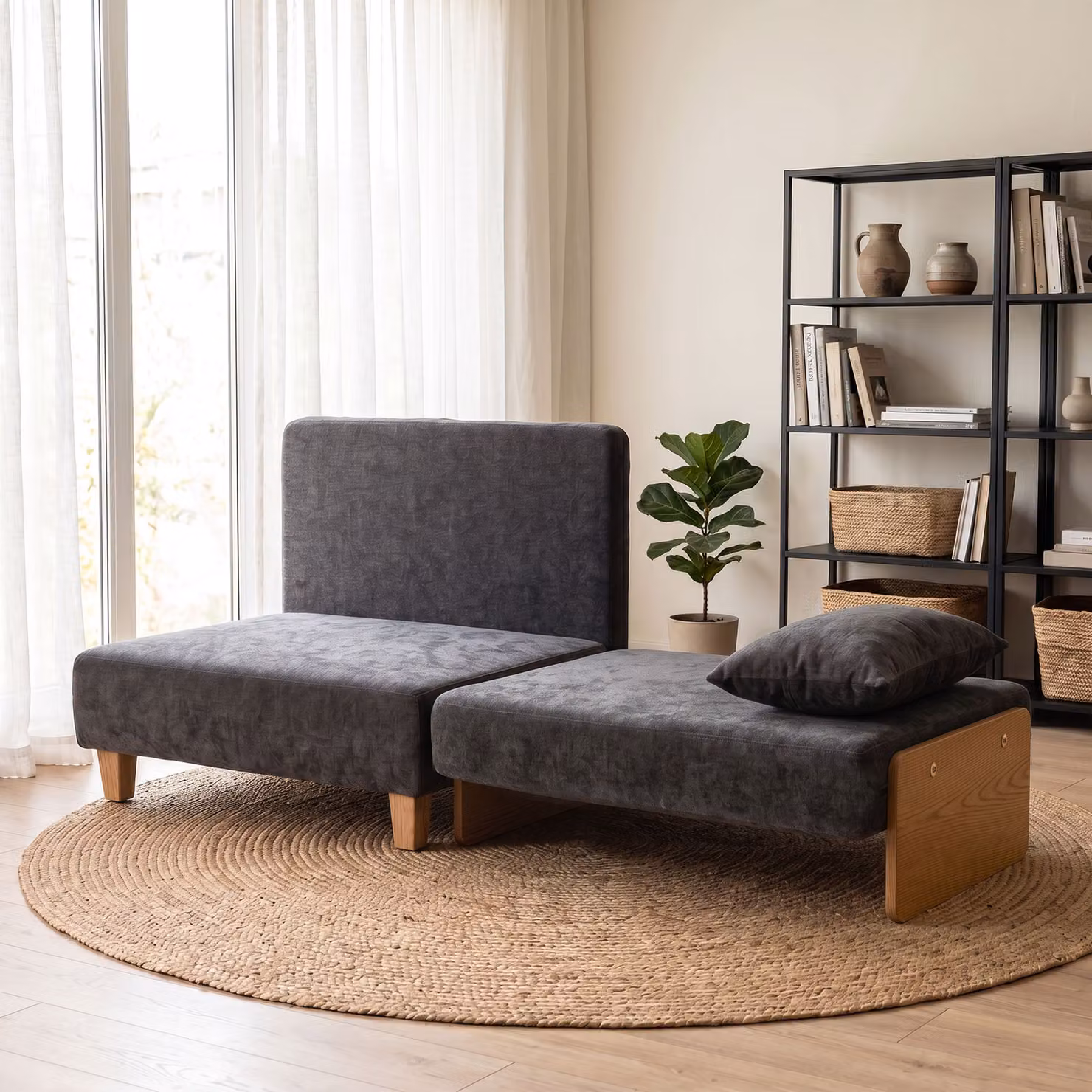 Poltrona letto singolo 2 in 1 pieghevole HOMCOM con cuscini, grigio scuro – 2