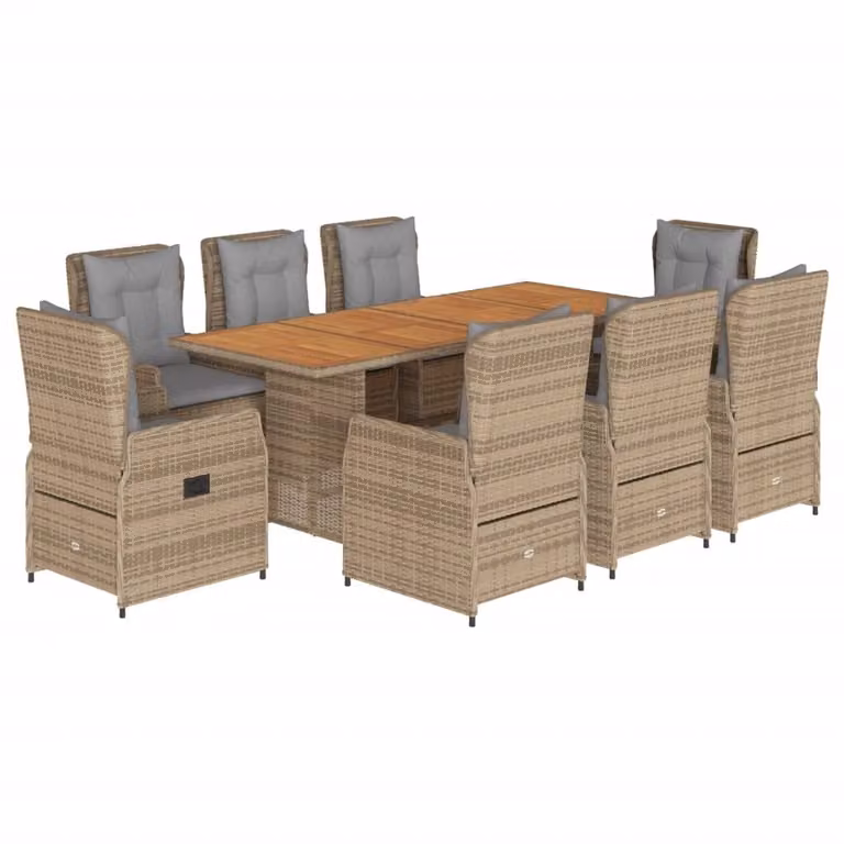 Set da Pranzo da Giardino 9 pz con Cuscini Beige in Polyrattan