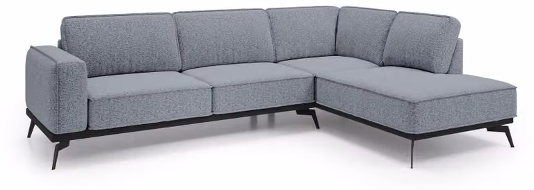 Divano angolare Rosalia, lato destro, colore grigio-blu, effetto "nebbia"