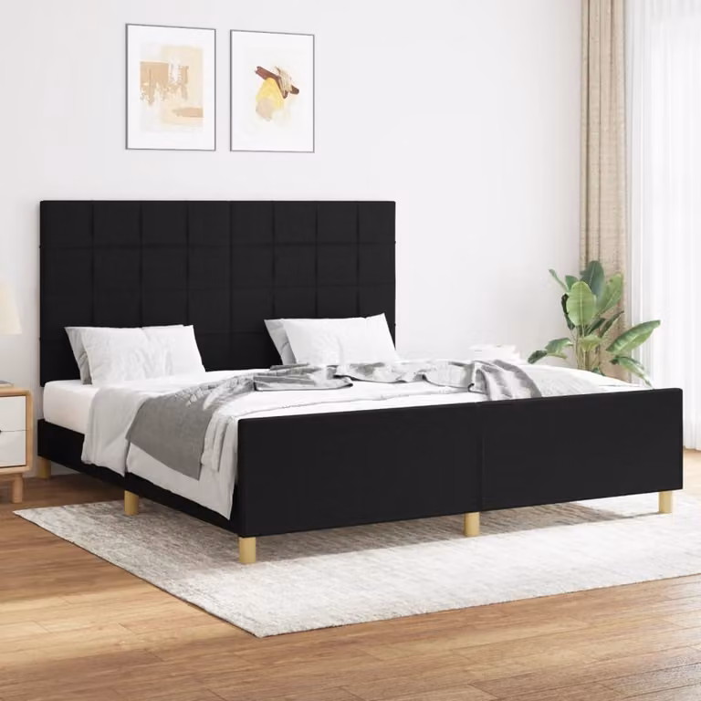 The Living Store Struttura letto con testiera nera 160x200 cm in tessuto