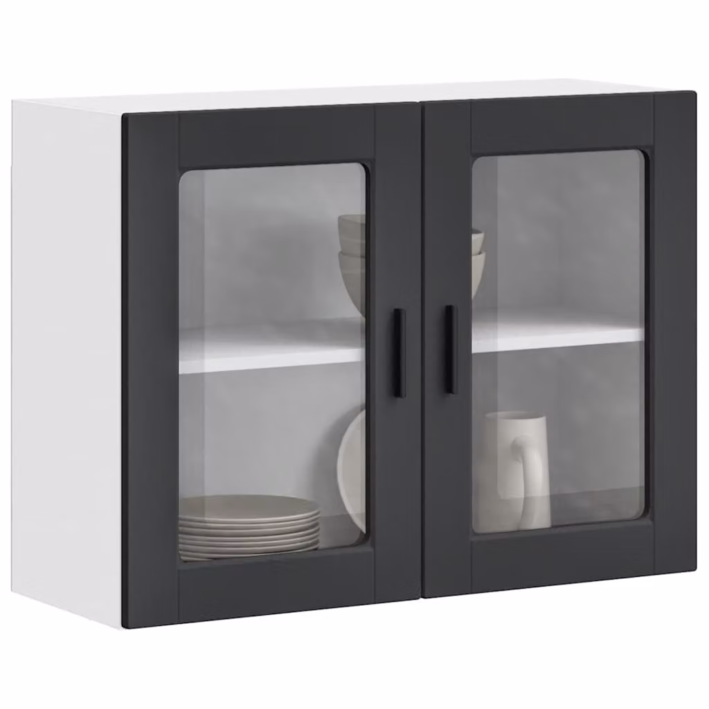 Pensile da cucina moderno vidaXL con ante in vetro, bianco e nero, L: 80 cm, H: 60 cm, P: 31 cm