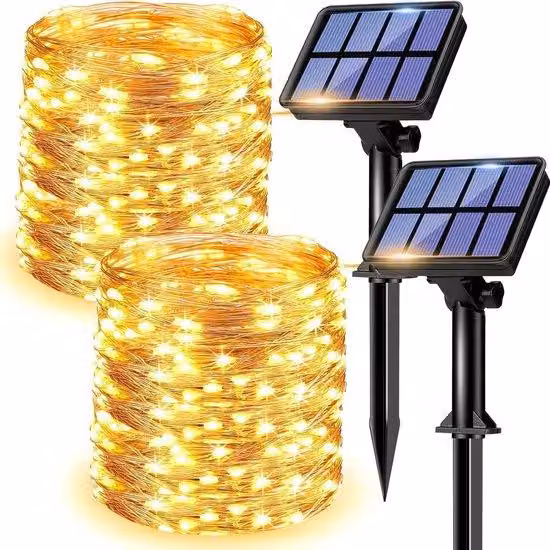 Decorazione natalizia a energia solare, 12 m, 120 LED, impermeabile, filo di rame
