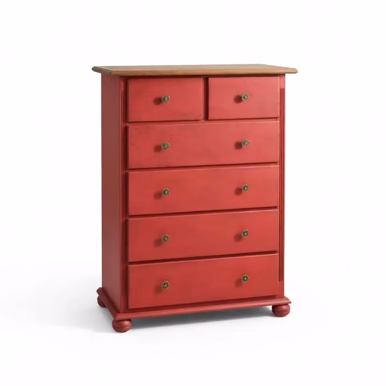 Cassettiera Settimanale con 6 Cassetti Bicolore in Legno Cerato Rosso Naturale Mobili 2G L: 102 cm, P: 50 cm, H: 143 cm