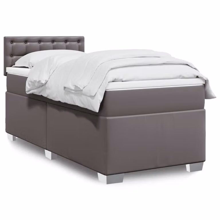 vidaXL Giroletto a Molle con Materasso Ibrido in Similpelle Grigio e Bianco L/P/H: 90 x 190 x 100,5 cm