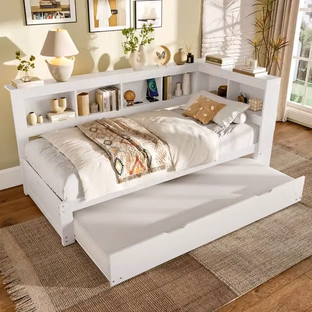 Letto divano 90 × 200 cm con letto estraibile 90 × 190 cm, presa e 2 porte USB, senza materassi, bianco