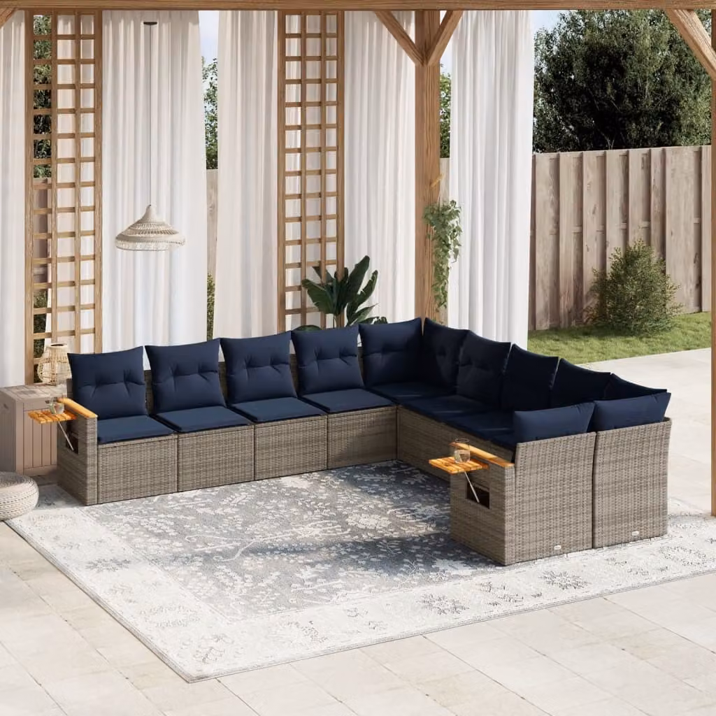 Maison Exclusive - Set Divani da Giardino 10 pz con Cuscini Grigio in Polyrattan