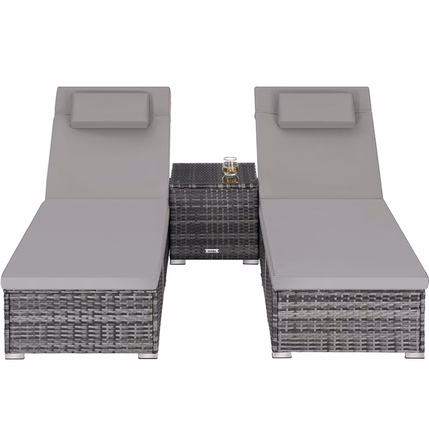 Lettino doppio in rattan TecTake con tavolino e schienale regolabile, grigio – 3