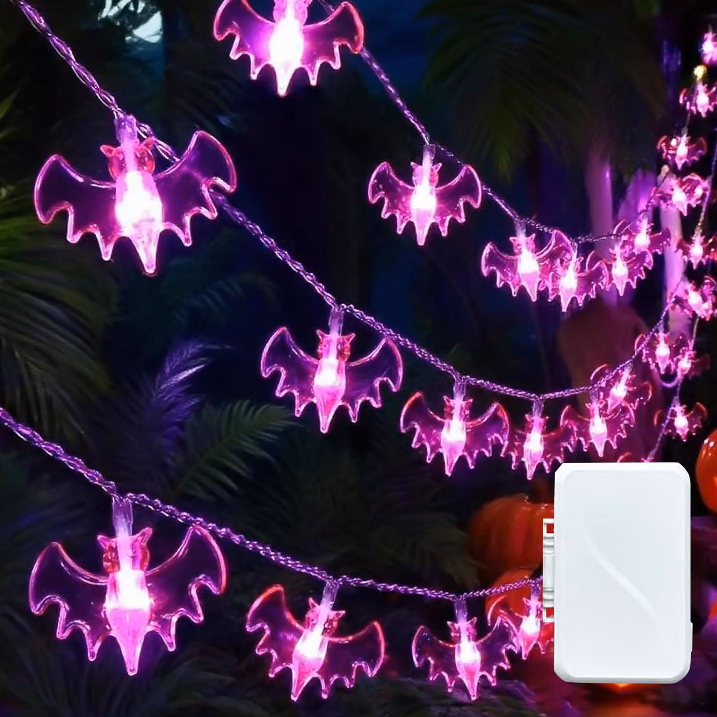 Catena luminosa a tema Halloween, 20 LED, 3 metri, con decorazioni a forma di pipistrelli, alimentata a batteria