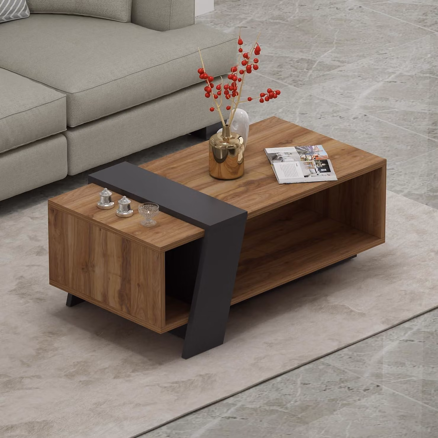 Tavolino HOMIDEA MELISA – Tavolino da salotto moderno con ripiano dal design di tendenza 91,8 x 48,8 x 35 cm (Briarsmoke)