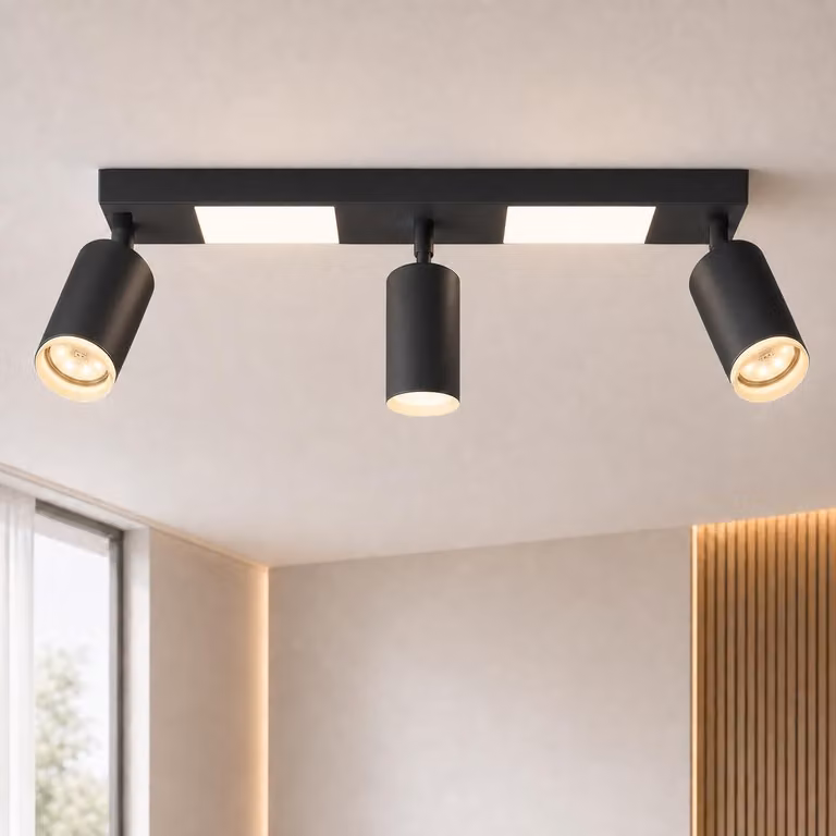 ZMH plafoniera Faretto da soffitto a led 3 fiamme GU10 - camera da letto lampada 3000k nero lampada da cucina 20W faretto da soffitto orientabile lampada da corridoio metallo