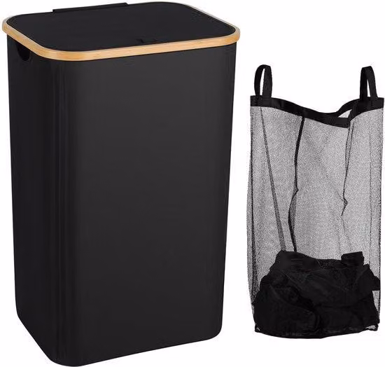 Disco in bambù naturale con coperchio, 100 litri, colore nero