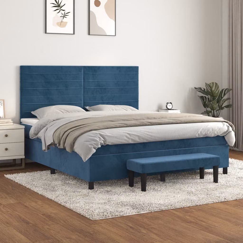 Maison Exclusive - Giroletto a Molle con Materasso Blu Scuro 160x200 cm in Velluto