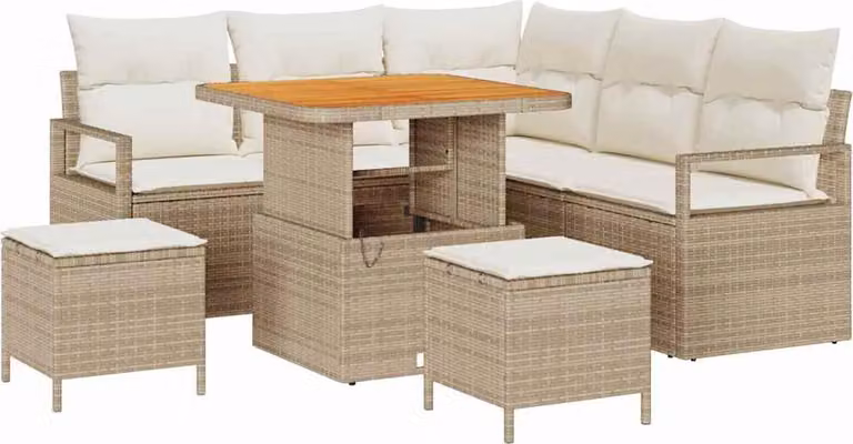 Set Divano da Giardino con cuscino 8 pcs Beige polyrattan