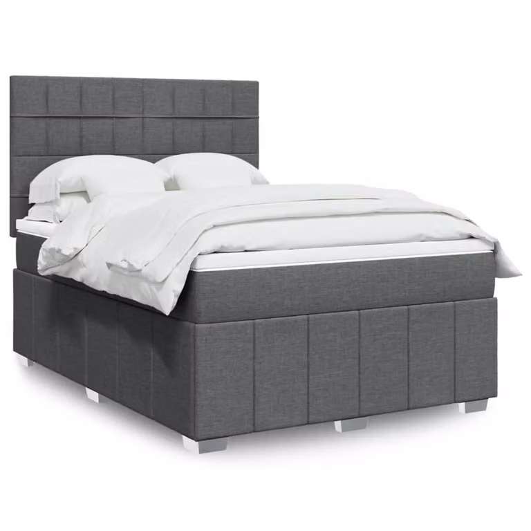 vidaXL Giroletto a Molle con Materasso Ibrido in Tessuto Grigio e Bianco L/P/H: 140 x 200 cm