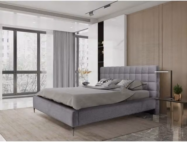 Letto MILLIO Meublorama in tessuto bouclé grigio antracite L/P/H: 140 x 200 cm