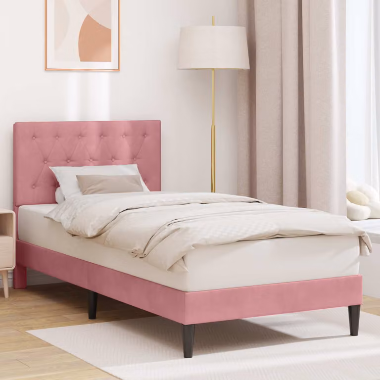 Struttura del letto con testiera vidaXL in velluto rosa, L 80 x P 200 cm