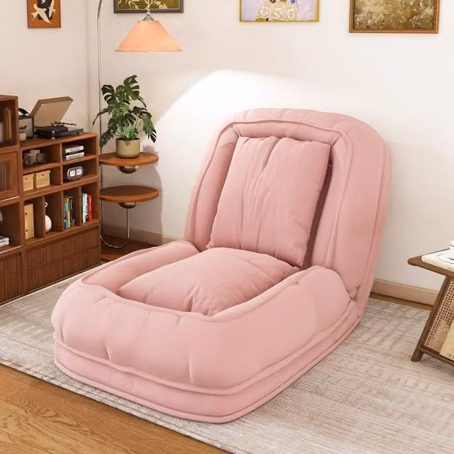 Divano letto pieghevole ergonomico a 5 posizioni con 2 cuscini e struttura in metallo WISHDOR rosa
