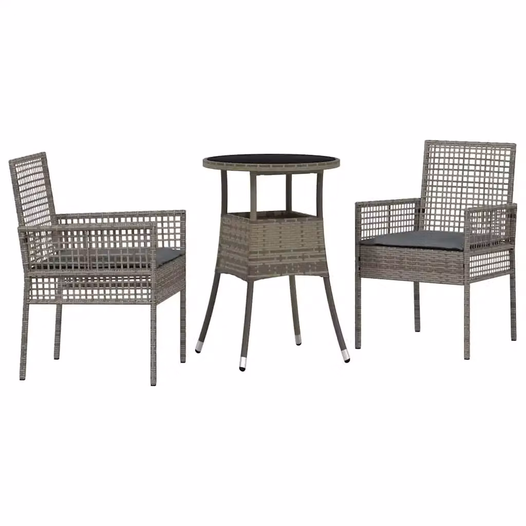 Set da pranzo per giardino e terrazzo vidaXL in polyrattan e vetro grigio, 3 pezzi – 2