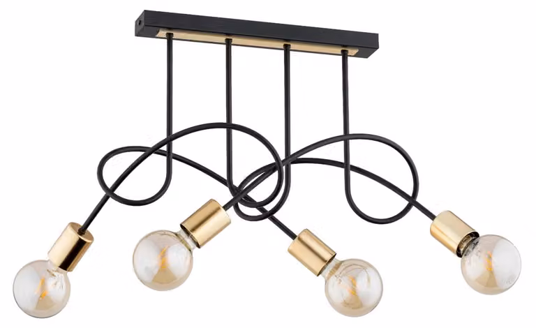 Lampada da soffitto TANGO nero-oro 4xE27x15W in metallo, dimensioni: 39x75x20 cm, IP20, Alfa