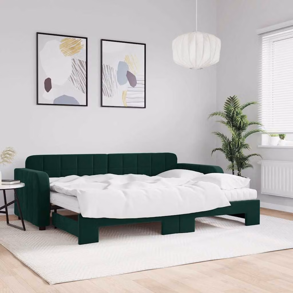 Divano Letto Estraibile vidaXL in Velluto Verde Scuro con Materassi
