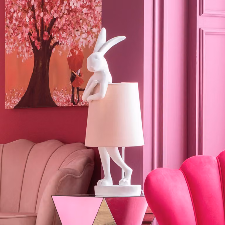 KARE Lampada da tavolo Animal Rabbit, Bianco / Opale, Soggiorno / Sala da pranzo, Plastica, Design, Lampada da tavolo