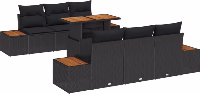 Set Divano da Giardino con archiviazione 7 pcs Nero Poly Rattan
